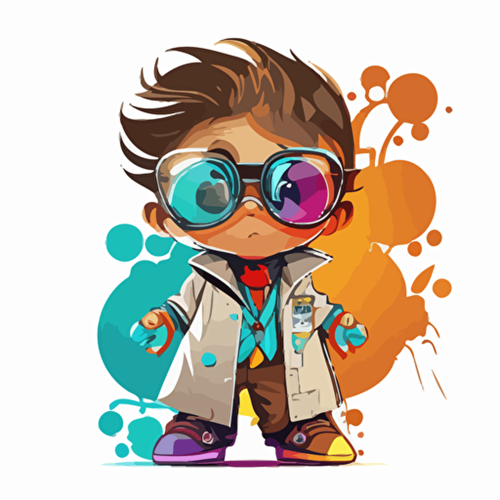 a very cute baby boy wearing very big sunglasses dressed up as a doctor, as a cartoon type, as a vector, white background, bright graffiti colors