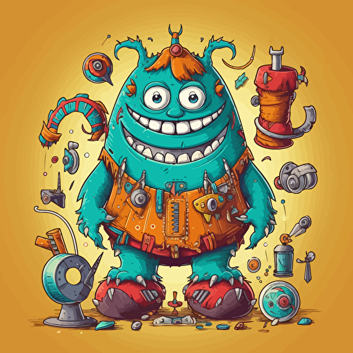 vector illustration, logo, a nice tailor monster, sewing professional, happy, warm colors, detailed