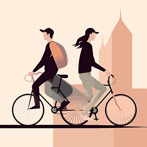 side view of a a male and female student on a bike. vector illustration. minimal.