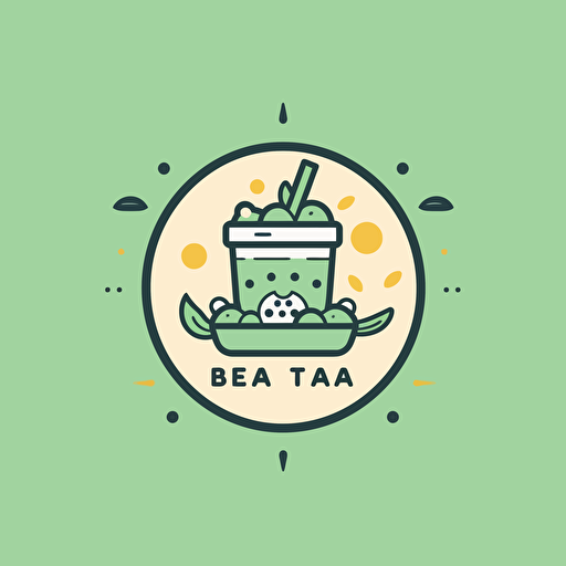 logo design, boba tea shop, flat, 2D, light green, simple style, vector