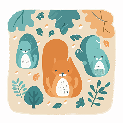 minimalistic flat vector illustration squirrels and nuts simple like baby blanket style