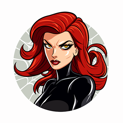 black widow, detailed, cartoon style, 2d clipart vector, creative and imaginative, hd, white background