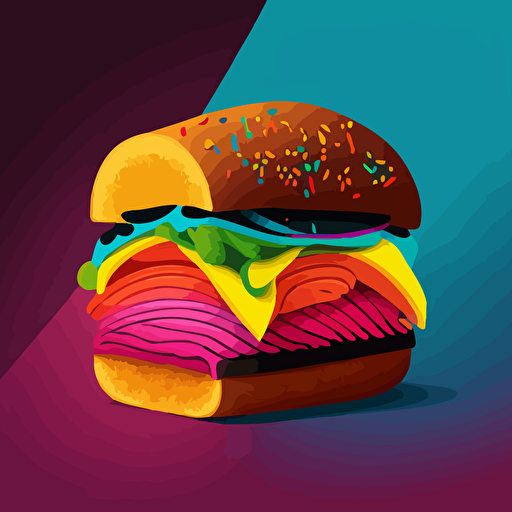 vector art pastrami sandwich on a brioche bun, bright colors