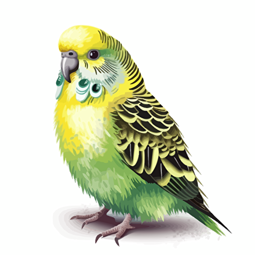 Budgerigar bird looking straight in the camera, white bg, vector