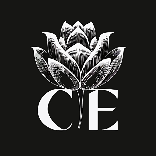 simple iconic logo of a lotus flower with the letters CB, white vector on black background