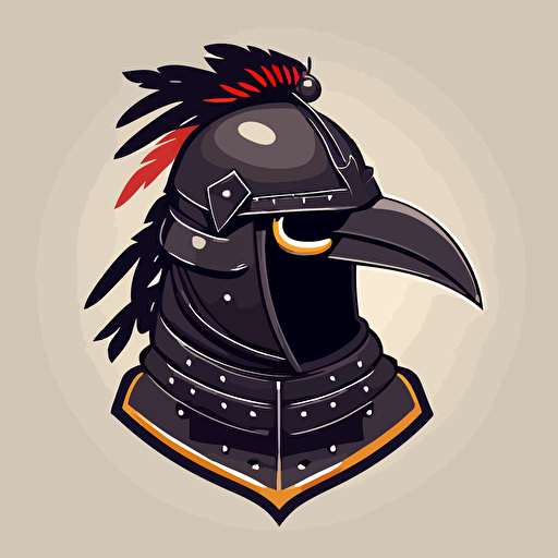 a simple vector logo of a cartoon crow wearing a knights helmet