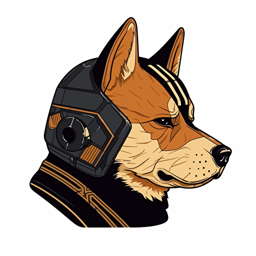 2/3 left side profile shot, cartoon anime 2d, Shiba Inu dark vador with helm, gummy colors, Vector illustration, white background