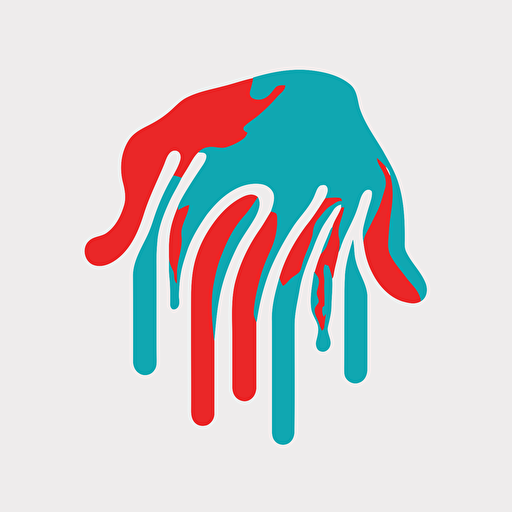simple vector logo of a melting hand, flat design, svg, minimal, red green blue