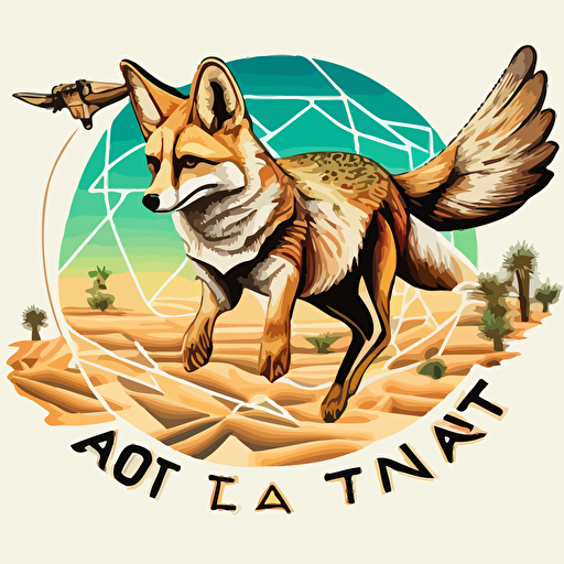 A desert fox riding an aerial drone, logo, vector art