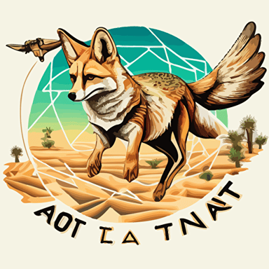 A desert fox riding an aerial drone, logo, vector art