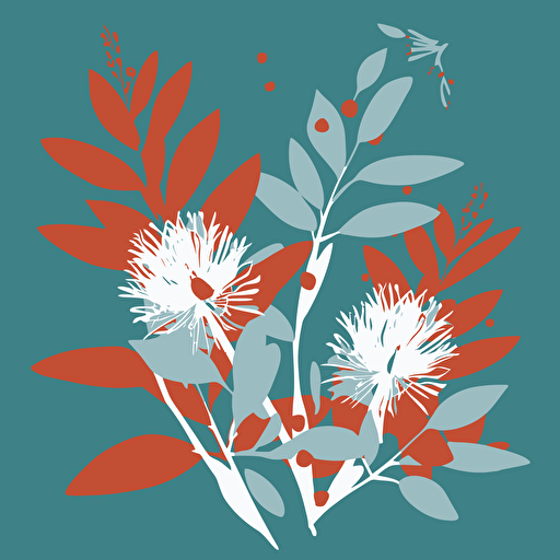Simple minimal vector australian native flower blossom and leaves on blue background 3 colors ar