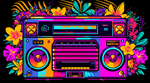 team logo of boom box, vector, high res, lisa frank color palette