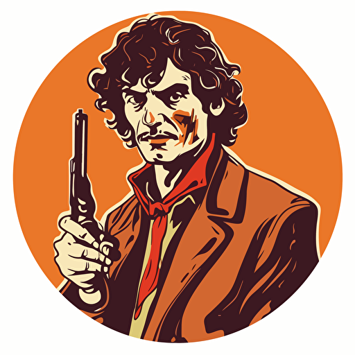 vector round sticker italian communist man 70's with revolver stylized