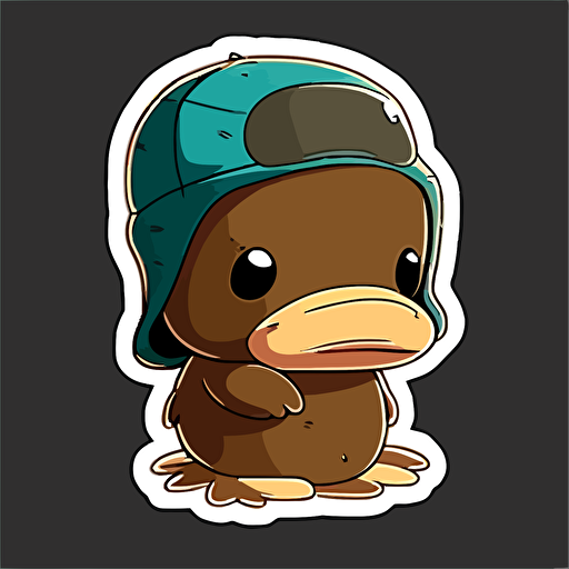 sticker design, super cute baby pixar style platypus , wearing a beanie, vector
