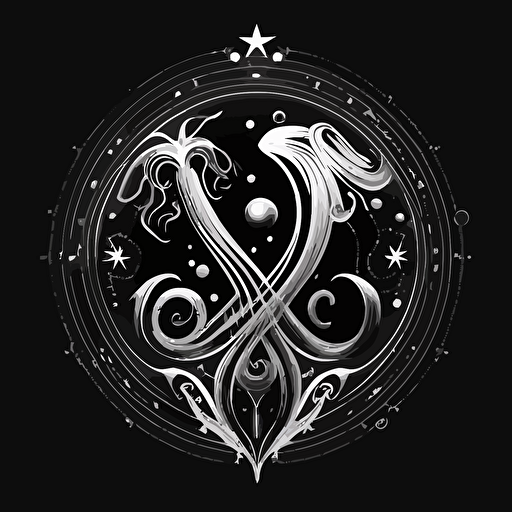 2d , vector , Aquarius symbol , white with black background , v5