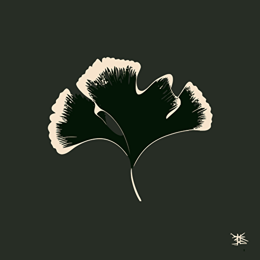 vector logo of a ginkgo leaf, dark green mono-color, white background, no text, minimalist