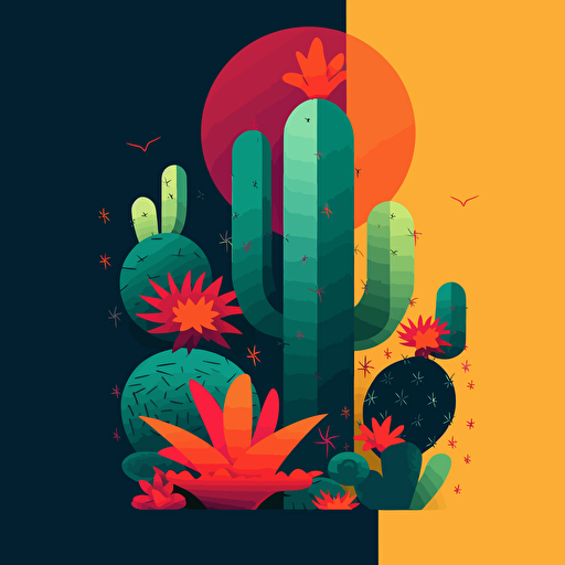 vector art, cactus illustration, simple shapes, minimalist, printmaking, vibrant colors