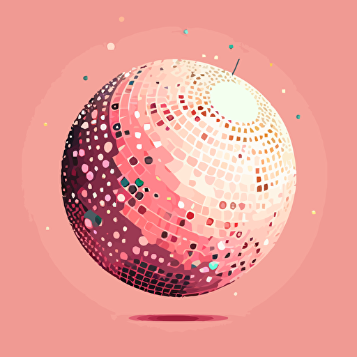 cute flat vector illustration of disco ball with light speckles on flat pink background