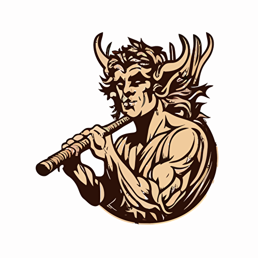 faun playing the flute in a band, vector logo, vector art, emblem, simple cartoon, 2d, no text, white background