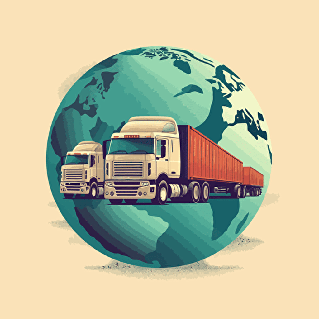 a vector illustration of trucks driving around a globe