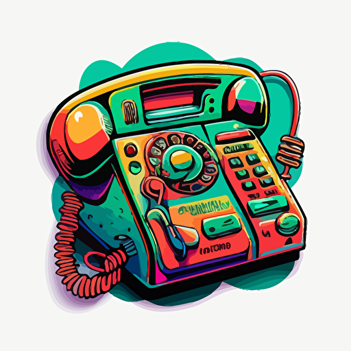 vector art of 90s answering machine, illustrated sticker, vivid colors
