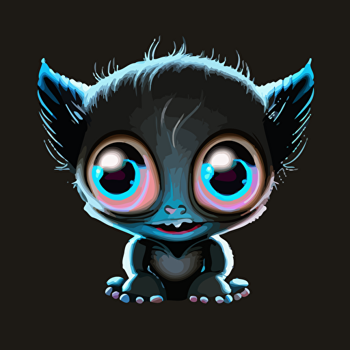 A happy baby fur japanese alien with one blue eye, smiling, black background, vector art , anime style