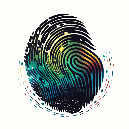 a futuristic gradient iconic logo of a fingerprint with circuitboard pattern, black vector on white background.