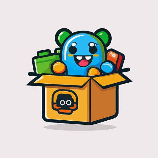 a mascot logo of a box with toys, simple, vector