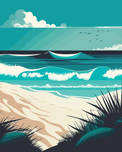 Simple vector illustration beach blue sea,