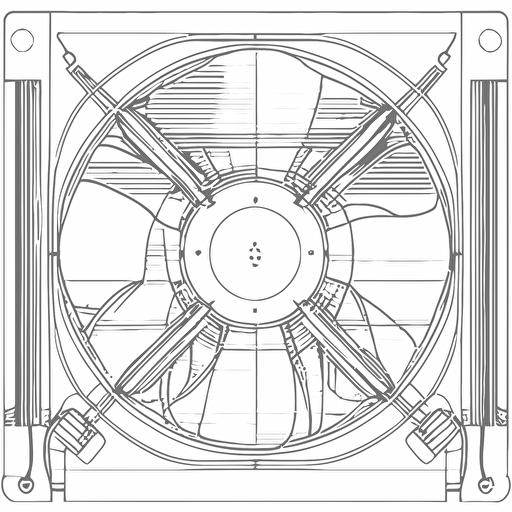 front view, digital line vector drawing of cooling fan