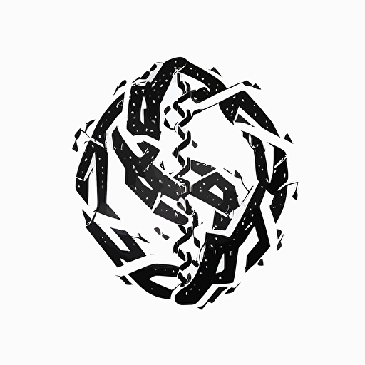 broken chain vector logo, 2d, flat design, minimal design, black and white