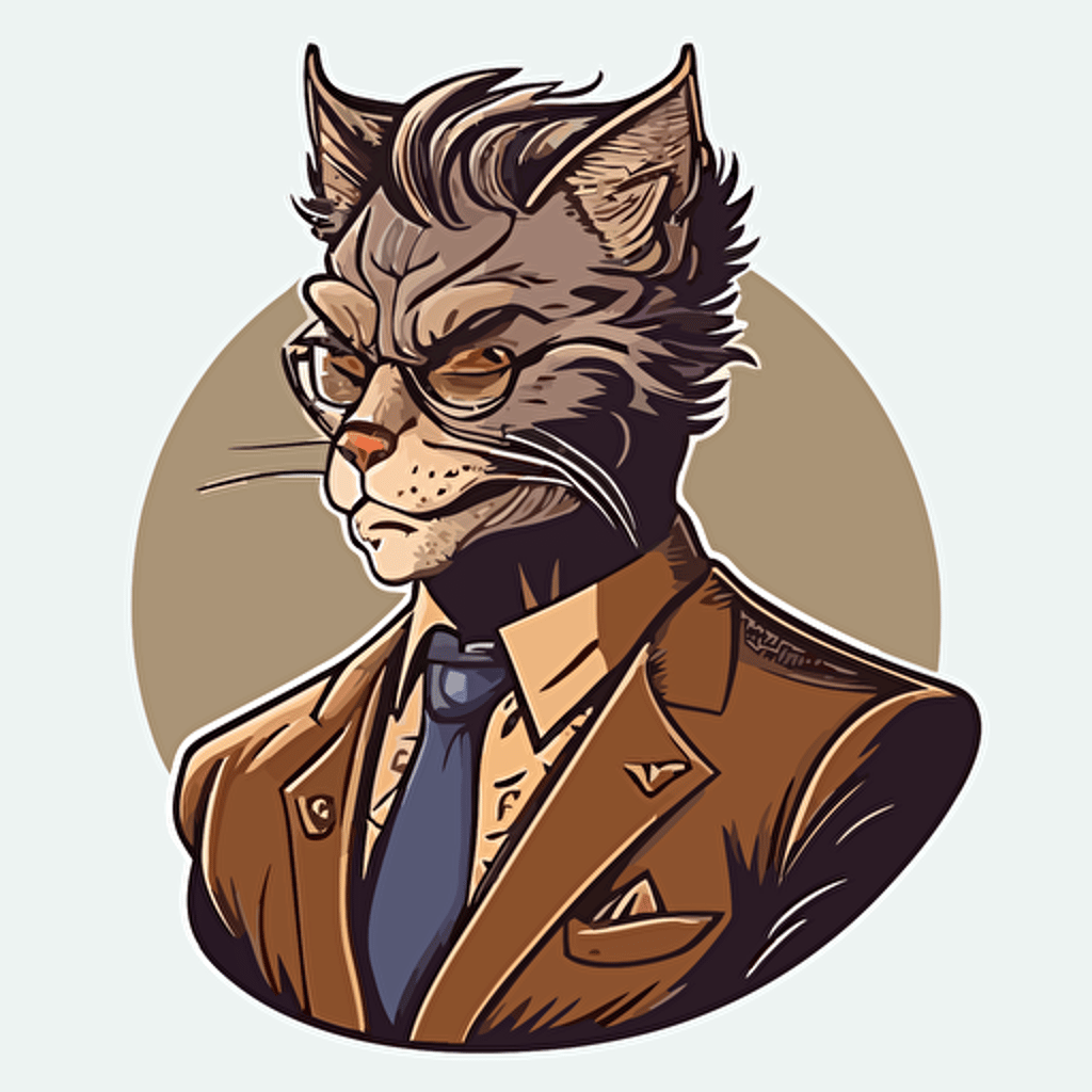 vector art style 35 year old french cat man, in the style of Micheal Parks