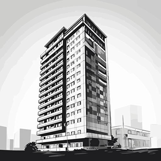 highrise building vector, 2 tone, black and white, blcok of flats