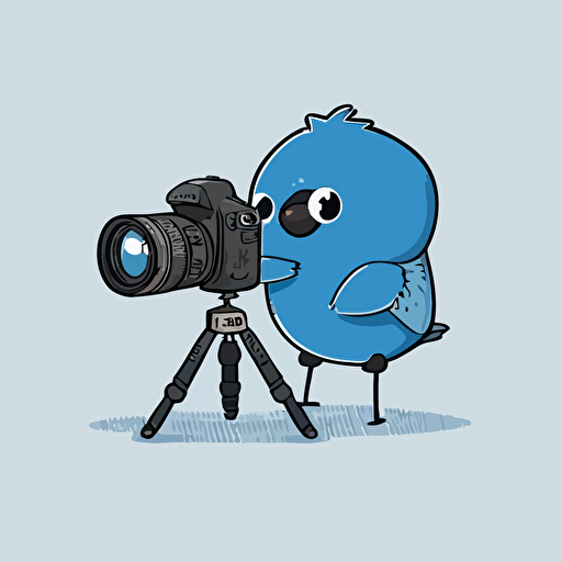 a very cute apus apus taking photos with a DSLR on a tripod, vector image, simple, three color, blue, black, white