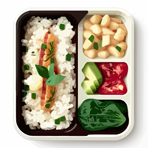 One bento box, top view, minimalistic design, flat, no shadow, vector art, white background