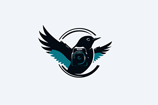 a swift bird, dslr camera, vector logo, minimalist, simple, two color, blue, white, black