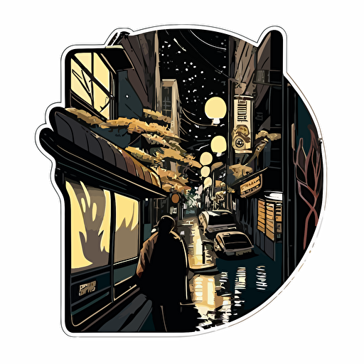 streets of tokyo midnight,Sticker , Intense, Dark and light colours, Digital Art, Contour, Vector, white background,Detailed