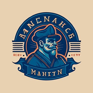 logo for merchant, retro,blue colors, vector flat, PNG, SVG, flat shading, solid background, mascot, logo, vector illustration, masterwork, 2D, simple, illustrator