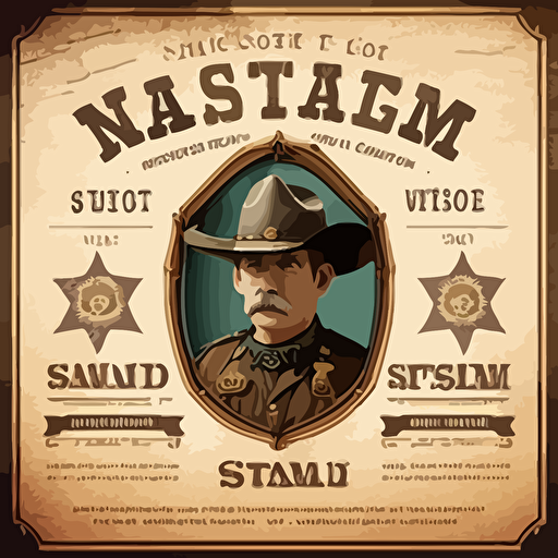 affiche, publicité, batiment sheriff office, sans visage, pendaison, western, style 1800, flat, vectorized