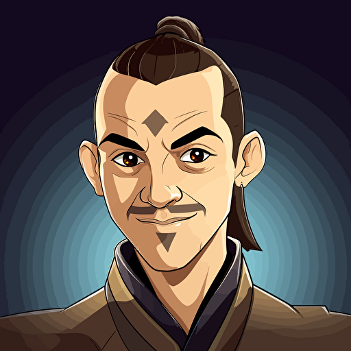 36 year old Sokka from Avatar: The Last Airbender as a youtube channel icon, dramatic lighting, vector, smirk, water tribe