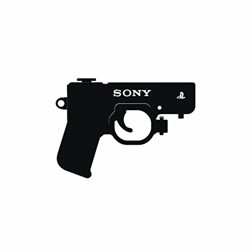 minimalist logo of sony camera that has a gun clip and handle attached to it, black vector, on white background