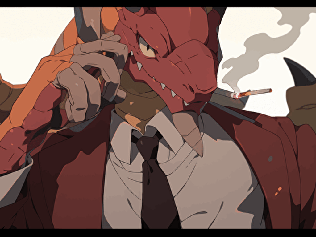 charizard upper body in a business suit, smoking a big cigar, vector art, 2d,