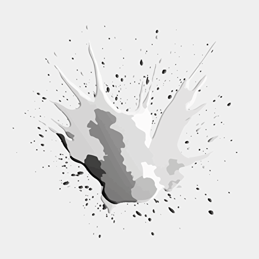Splatter white paint splash, rounded, transparent background, ultra reallistic, flat style, vector style, no details, with a flat white circle at center
