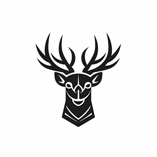 Deer, Crown, icon, simple, logo technique, comic vector illustration style, flat design, minimalist icon, flat, adobe illustrator, black and white, white background