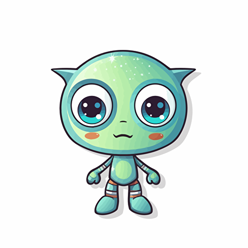 super cute alien pixar style, 2d flat design, vector, cut sticker