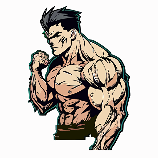 Muscular Gamer, sticker, contour, vector, anime, detailed,