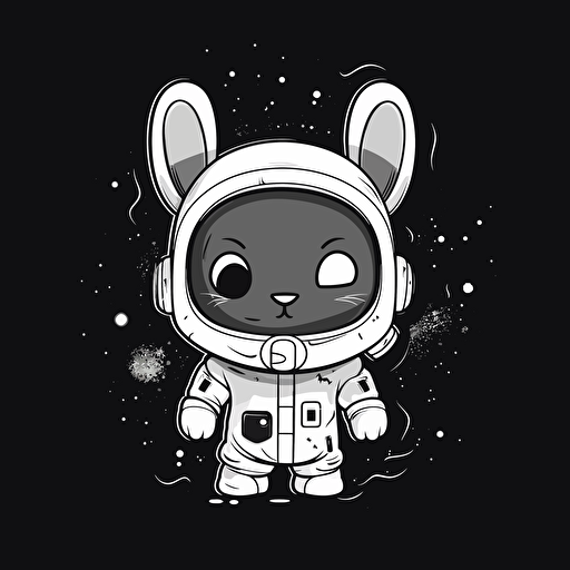rabbit in an astronaut uniform minimalistic professional logo lineart smiling happy chibi anime vector illustration black and white 2d