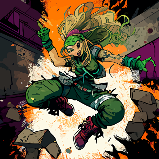 Leo from Ninja Turtles jumping in the air with graffiti on the wall behind her, vector art, deviantart contest winner, official art, apocalypse art