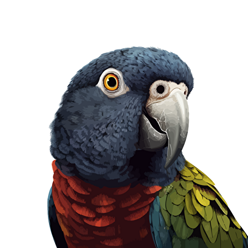 Pionus bird looking straight in the camera, white bg, vector