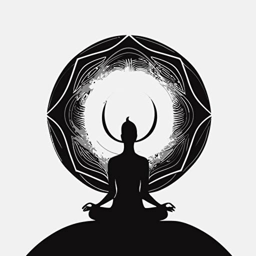 Meditation, black colours, Digital art, Contour, Vector, White Background, Minimal